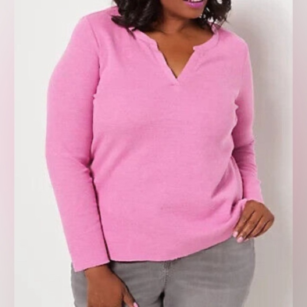 NEW - Candace Cameron Bure Long-Sleeve Waffle Knit Top. A462109. Hot Fuchsia.